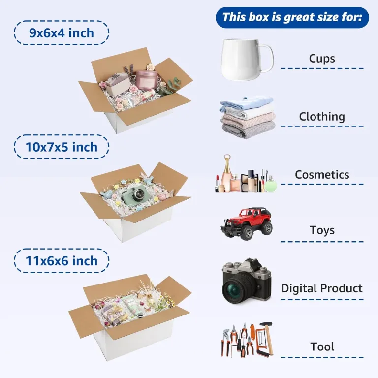 CRUGLA Assorted Sizes Shipping Boxes 30 Pack (11x6x6, 10x7x5, 9x6x4), White Corrugated Cardboard Mailers, Each 10 PCS Small Boxes for Small Business Packaging, Shipping & Storage, photo 5