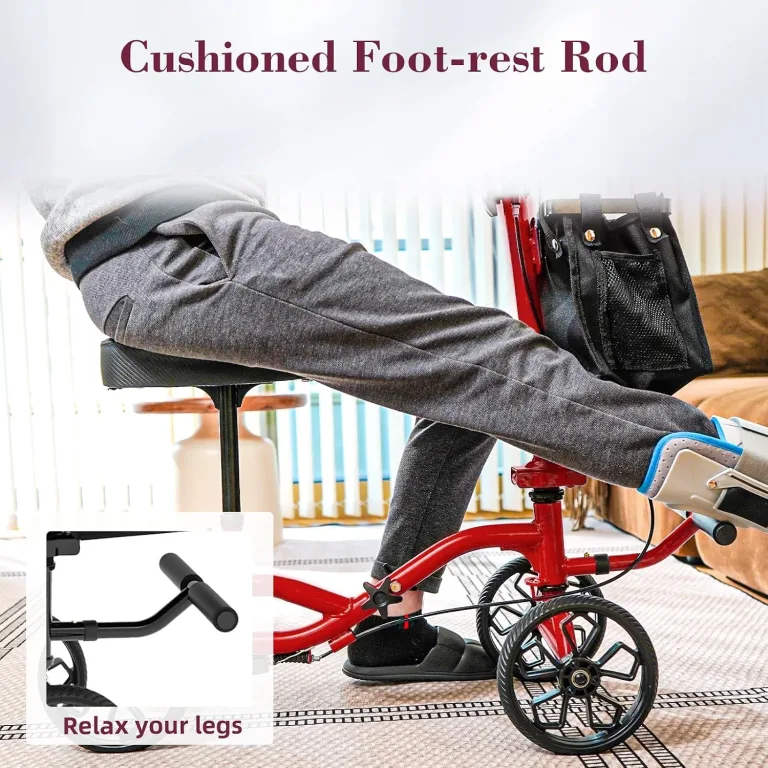 Fvzzin Lightweight Knee Scooter Crutch Alternative, Foldable & Adjustable Knee Scooter for Adults for Foot Surgery, Steerable Knee Walker with Detachable Storage Basket, Includes DIY Stickers-Hot Red, photo 3