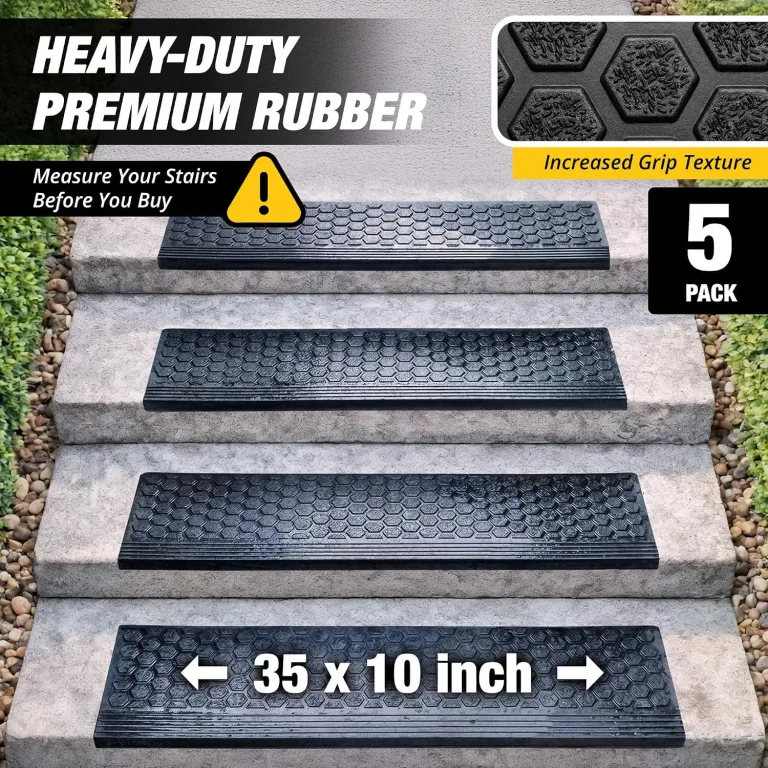 Rubber Stair Treads Outdoor 35" x 10" 5-Pack - Heavy-Duty Non-Slip Rubber, photo 5