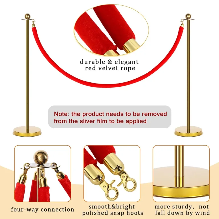 Woanger 8 Set Red Carpet Party Decorations 27.5 inch Lightweight Posts and Velvet Ropes for Red Carpet Night Movie Night Party Christmas Wedding Decoration, photo 3