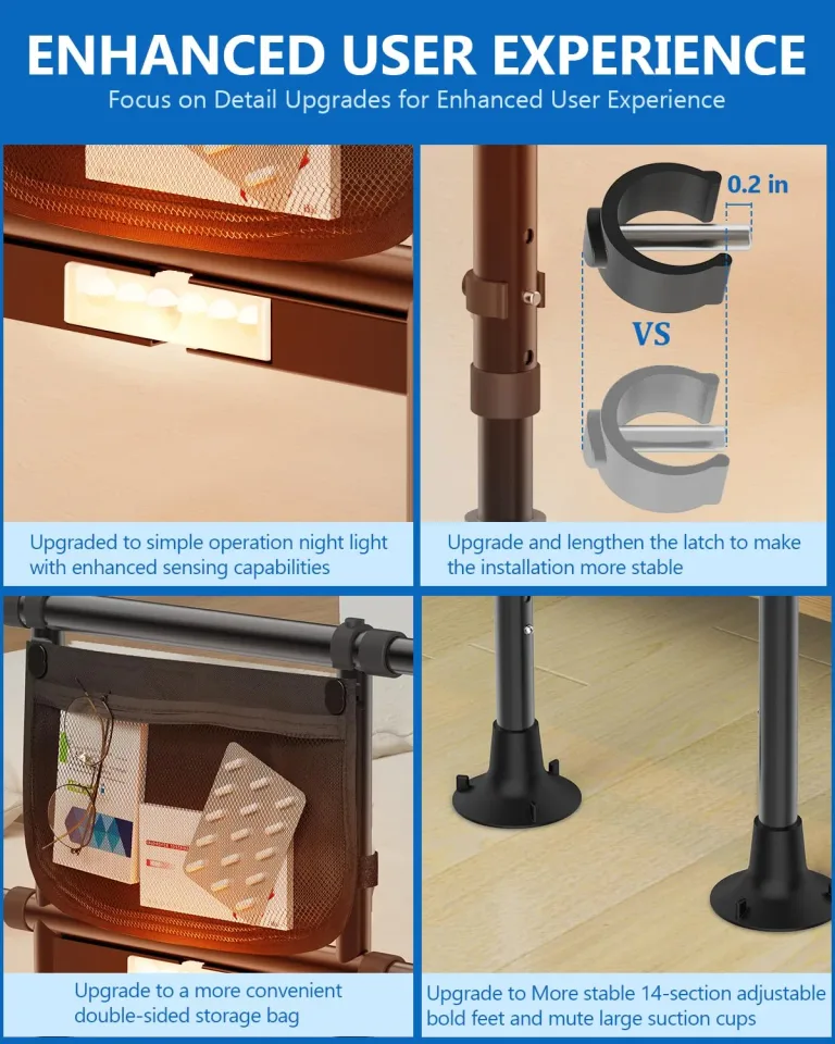 Bed Rails for Elderly Adults Seniors Adjustable Height Foldable Safety Rail with 400 Lbs Capacity Non-Slip Handle, Night Light, Fall Prevention Grab Bar for King Queen Full Twin Beds Black, photo 4