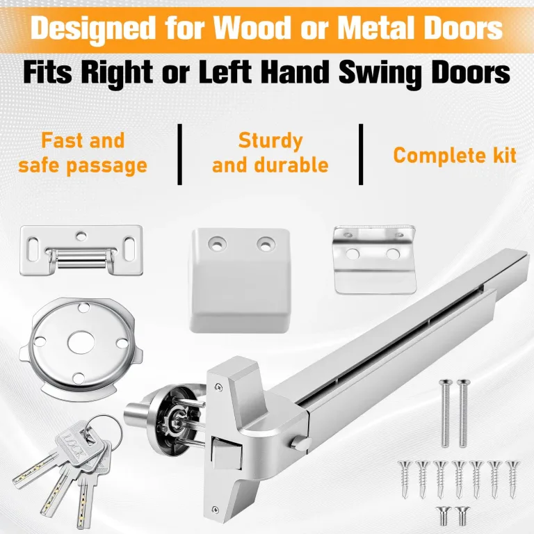 Zonon Commercial Push Bar Panic Exit Device 31" Heavy Duty Powder Coated Steel Emergency Exit Door Hardware with Exterior Lever and 3 Keys for 30"-36" Metal Wood Door, Silver, photo 3