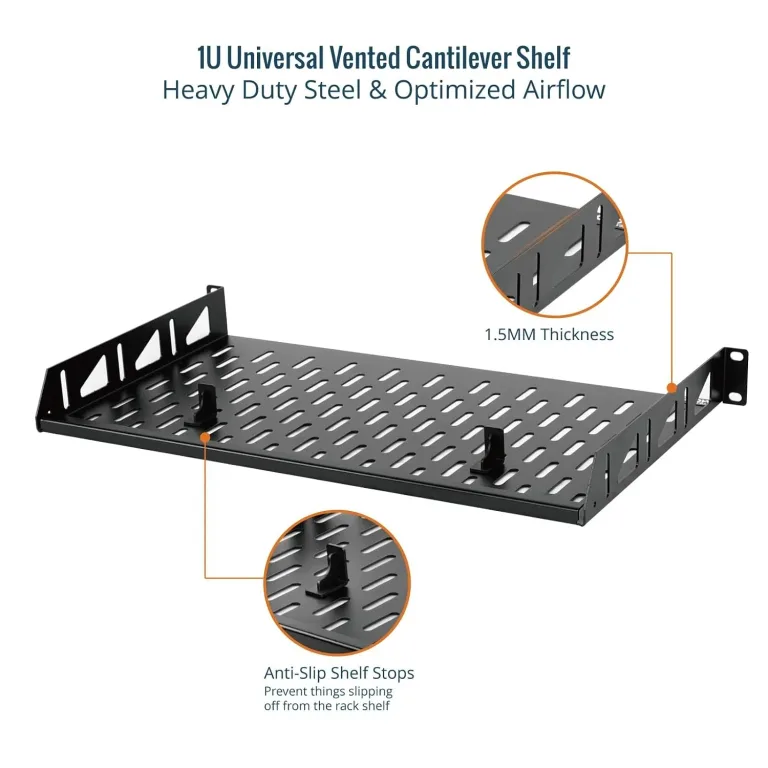 Tecmojo 1U Rack Shelf,19 inch Rack Shelf 10 inch Depth,Rack Mount Shelf with Anti-Slip Stops,Server Rack Shelf and Network Shelf for 19 in Equipments, 55lbs Capacity of Vented 1U Shelf,No Lip(2 Pack), photo 3