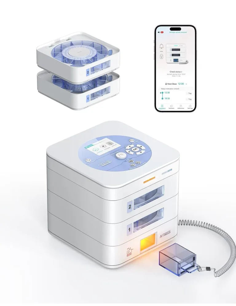 28-Day(1X) Automatic Pill Dispenser (Expandable Tray) – App & On-Device Setup by Family, LCD Display, Digital Lock, Sound & Light Alerts- Safe Medication Organizer for Dementia Seniors(2-Tray, White) Pill Dispenser-2-Tray, photo 1
