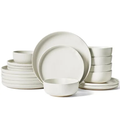 Famiware Milkyway 18-Piece Stoneware Dinnerware Set, Matte Beige White