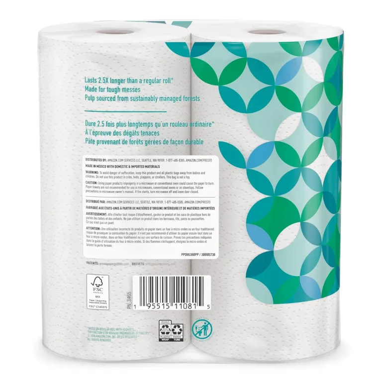 Amazon Brand - Presto! Flex-a-Size Kitchen Paper Towels, Strong and Absorbent, 128 Sheet Family Roll, 16 Rolls (8 Packs of 2), photo 3