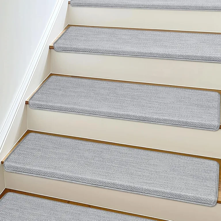 SMILOOL Bullnose Carpet Stair Treads Non Slip for Wooden Steps Indoor, 9.5" x 35" 14 Pieces, Extra Wide Bull Nose Carpet Runners for Wood Stairs, Step Covers, Stair Tread Rugs, Washable, Light Grey, photo 1