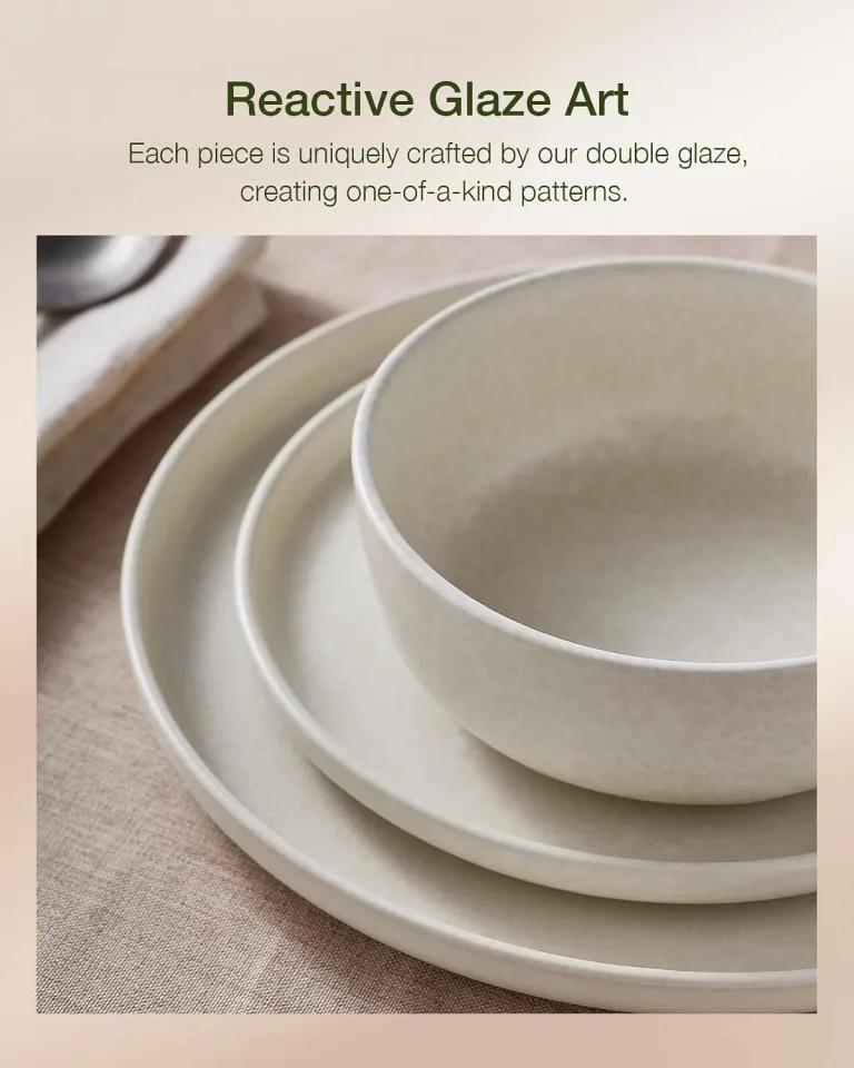 Famiware Milkyway 18-Piece Stoneware Dinnerware Set, Matte Beige White, photo 4