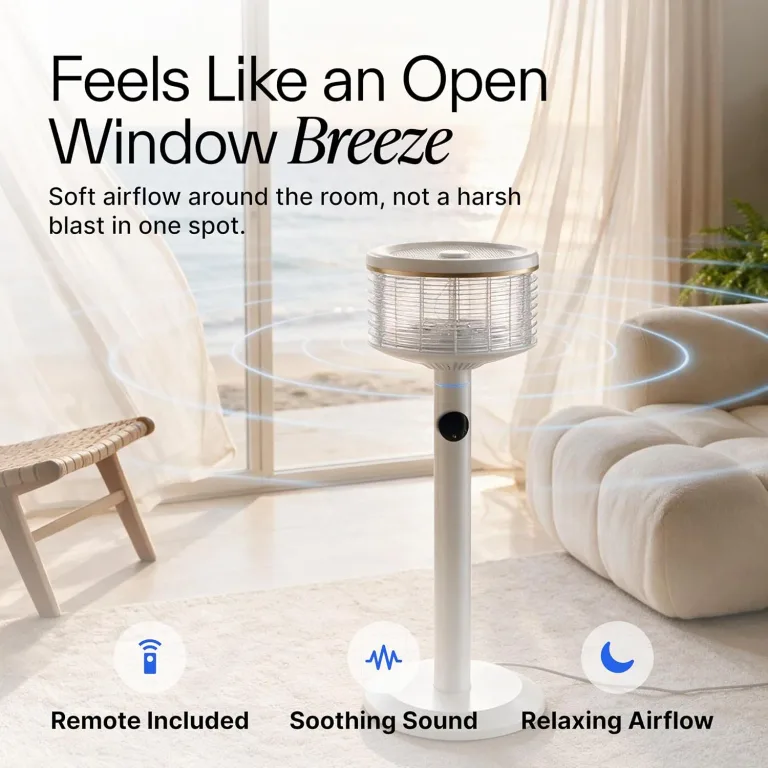 Spin360 360 Fan, Height-Adjustable Floor & Table Fan with Aromatherapy Scent Pods, Whisper-Quiet, Touchscreen, 9 Speeds, Timer & Ambient Light for Bedroom, Living Room, Office (White), photo 4