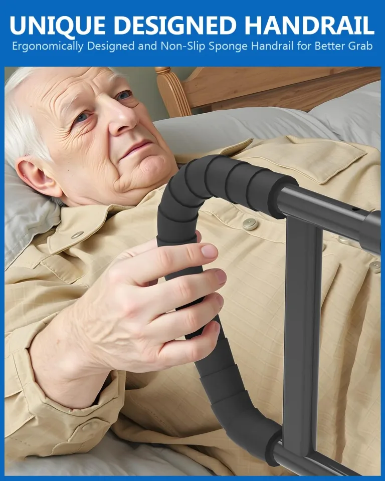 Bed Rails for Elderly Adults Seniors Adjustable Height Foldable Safety Rail with 400 Lbs Capacity Non-Slip Handle, Night Light, Fall Prevention Grab Bar for King Queen Full Twin Beds Black, photo 5