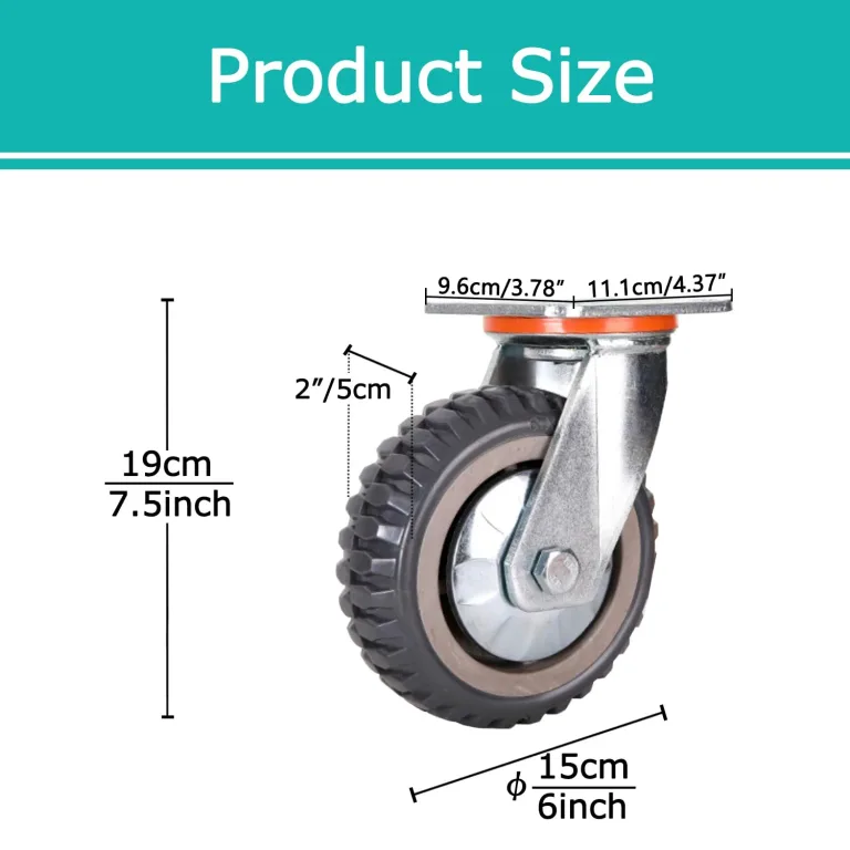 ITINA Heavy Duty Swivel Casters 6 inch 625Lbs Load Capacity/Item 360 Degree Rotation Plate Swivel Hard Rubber Casters Non-Slip with Locking Brakes(2 with Brakes& 2 Without), photo 3
