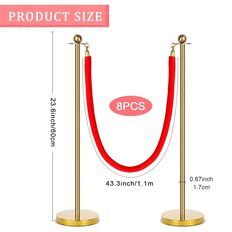 Woanger 8 Set Red Carpet Party Decorations 27.5 inch Lightweight Posts and Velvet Ropes for Red Carpet Night Movie Night Party Christmas Wedding Decoration, photo 2