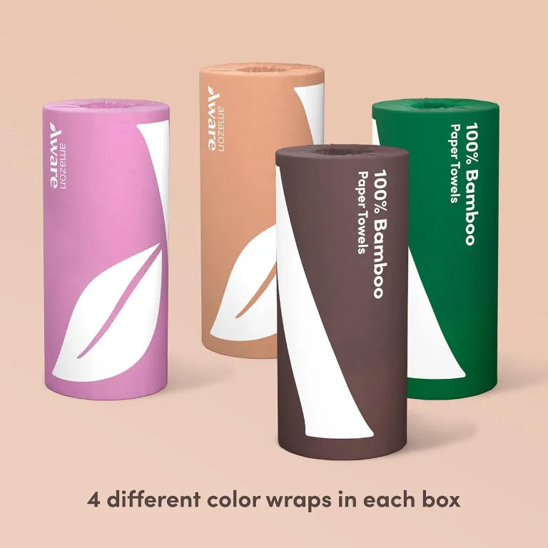 Amazon Aware Bamboo Paper Towels, 6 Rolls, 2 ply, FSC Certified, 150 Sheets, 900 Count, Plastic-Free, Multicolor, photo 4