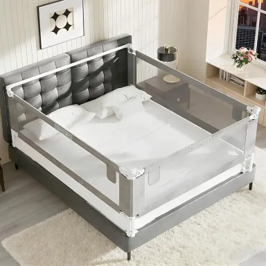 3-Pack King Size Bed Rails for Toddlers -Height Adjustable Baby Bed Rail Guard Specially Designed for King Size Bed (78.7"x78.7"x74.8"-Grey)