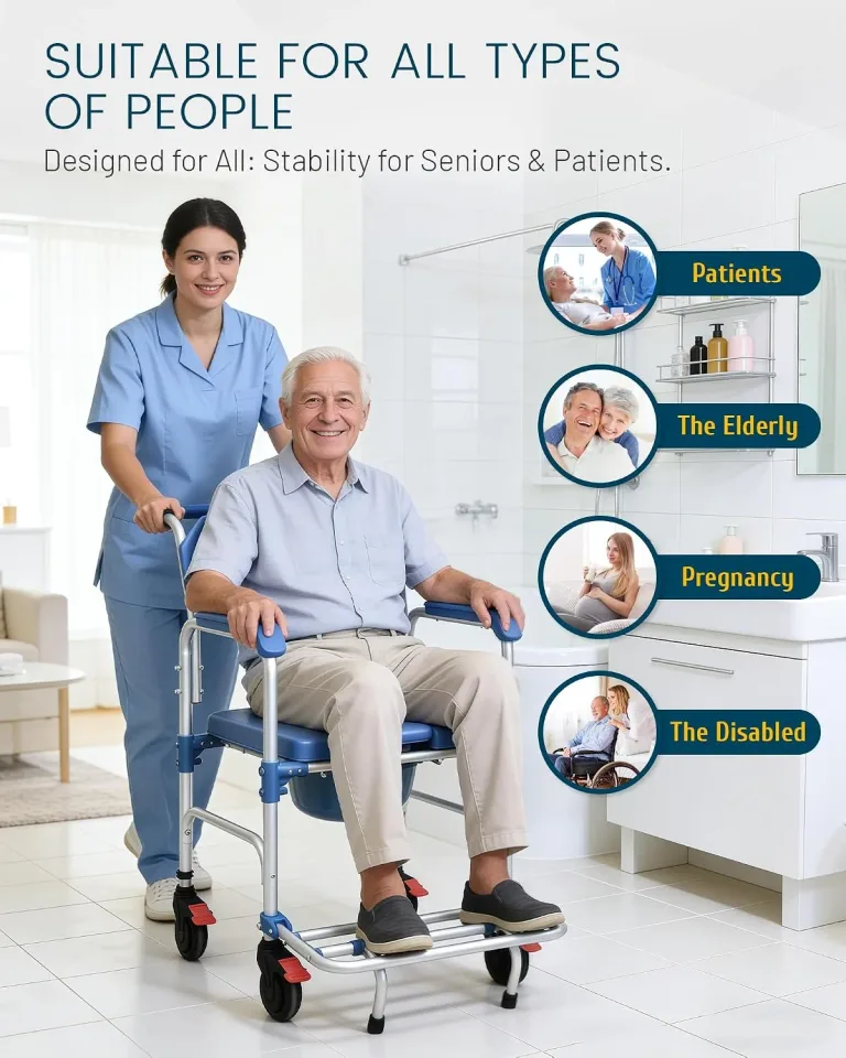 Bedside Commode Chair with Wheels, 3-1 Shower Wheelchair for Senior, photo 4