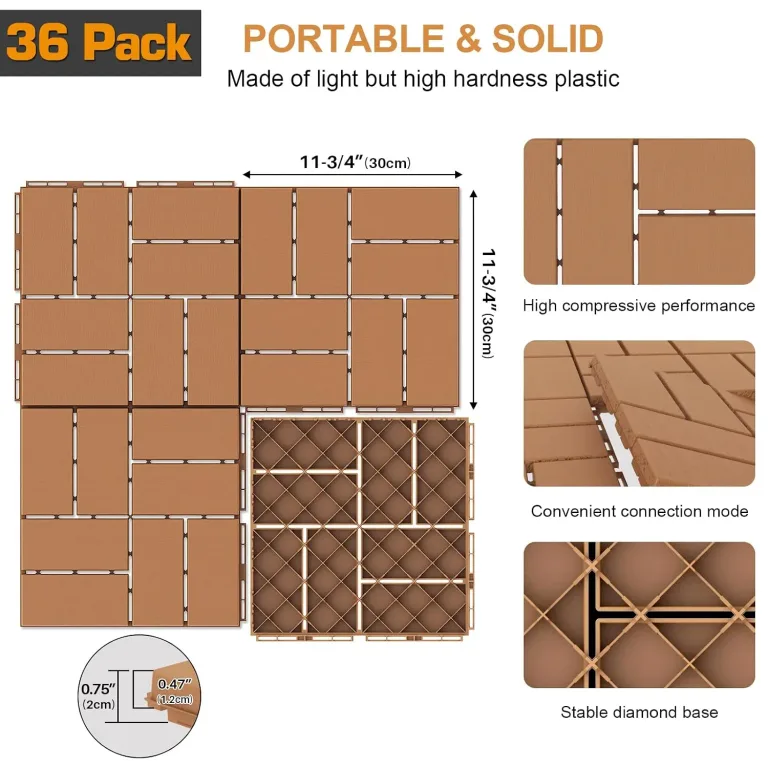 Goovilla Plastic Interlocking Deck Tiles, 36 Pack 12"x12", Khaki, photo 3