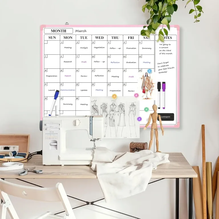 Monthly Whiteboard Calendar for Wall, 24" x 18" Dry Erase Board with Plastic Frame, Hanging Dry Erase Calendar with 3 Mini Sticky Notes for Kitchen Planner, Memo, Home and Office, Pink, photo 2