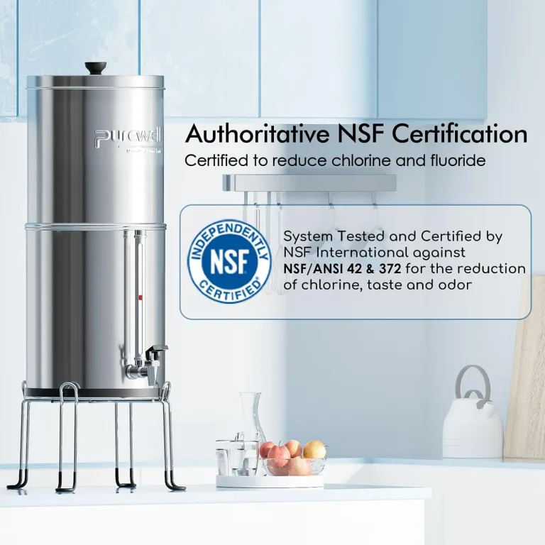 Purewell 3-Stage Gravity Fed Water Filter System, 2.25 Gallon Stainless Steel Countertop System with 2 Washable Ceramic Filters, Metal Water Level Spigot and Stand, Reduce up to 99% Chlorine, PW-OBT-K, photo 2