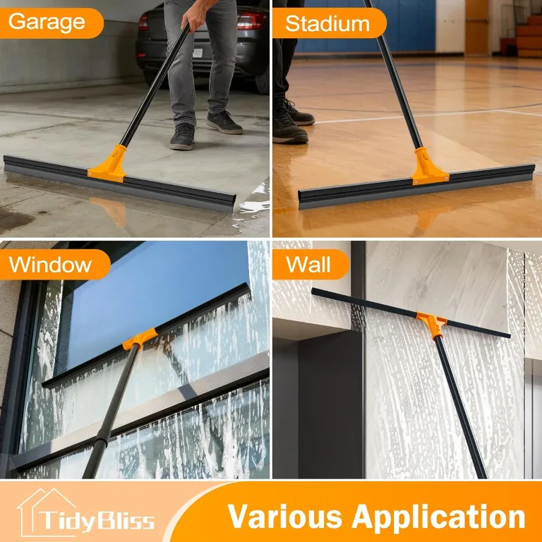 TidyBliss 30” Large Floor Squeegee Broom, Heavy Duty Rubber Foam Water Scraper, Epoxy Wiper Mop with 58.3 inches Long Handle for Cleaning Concrete Pool Rug Garage Deck Shower Window Outdoor (Orange), photo 5