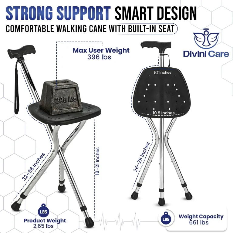 Cane with Seat Folding, Adjustable Walking Cane Chair, Anti-Slip Walking Stick Seat, photo 2