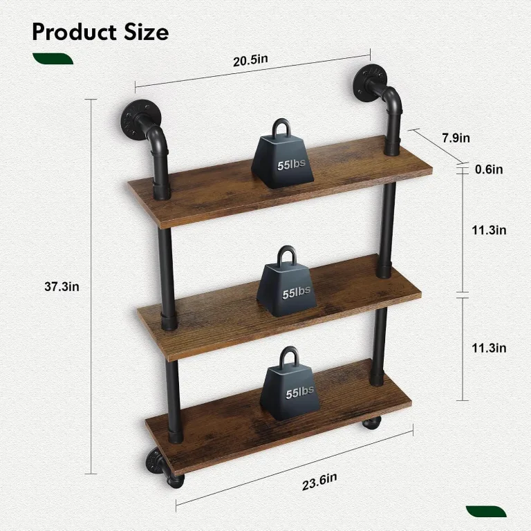 Merapi 3 Tier Rustic Floating Shelves Industrial Pipe Floating Shelf, photo 2