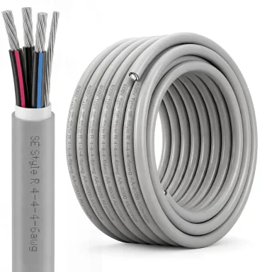 Copkim 75Ft 4-4-4-6 SER Aluminum Service Entrance Cable 600V - UL Listed Electrical Wire for Above Ground Sub Panel Feeder, 4 AWG 3 Conductor with 6 AWG Neutral - Residential/Commercial Panel