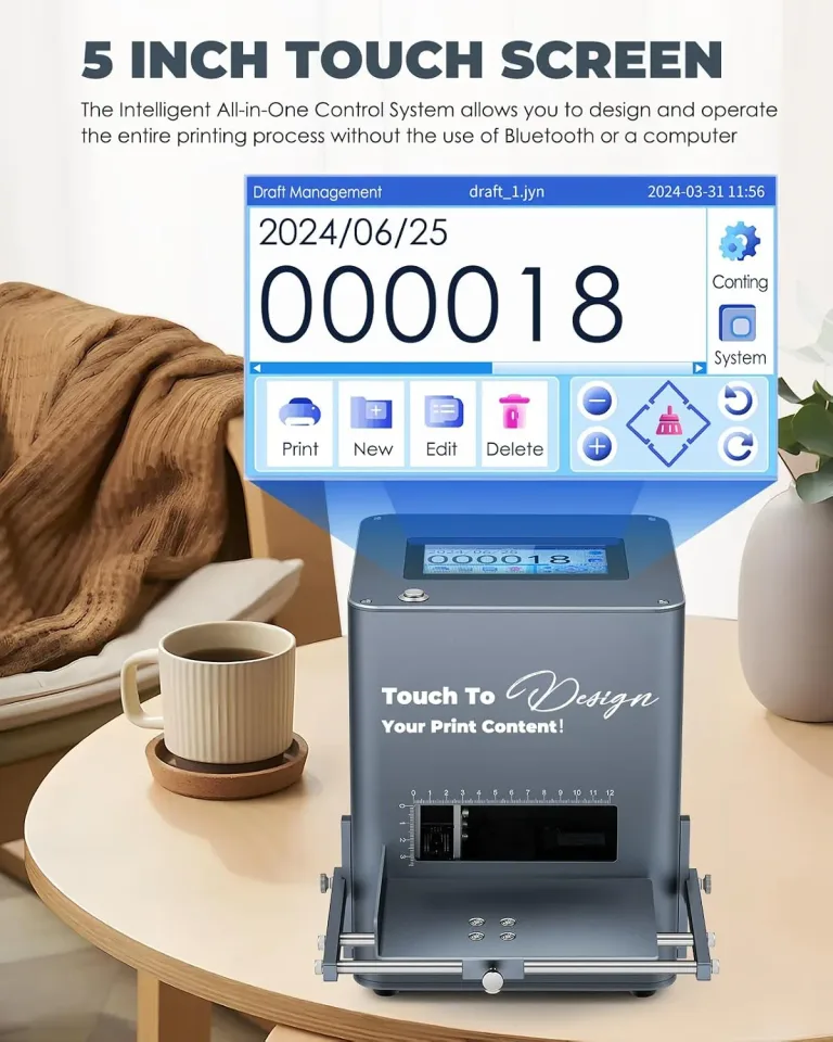 Inkjet Coding Printer Machine 1 INCH Print Height, Desktop Integrated Inkjet Coder for Flat and Curved Surface, with 5-Inch Touch Screen Date Time Barcode QR Code Number Picture, photo 4