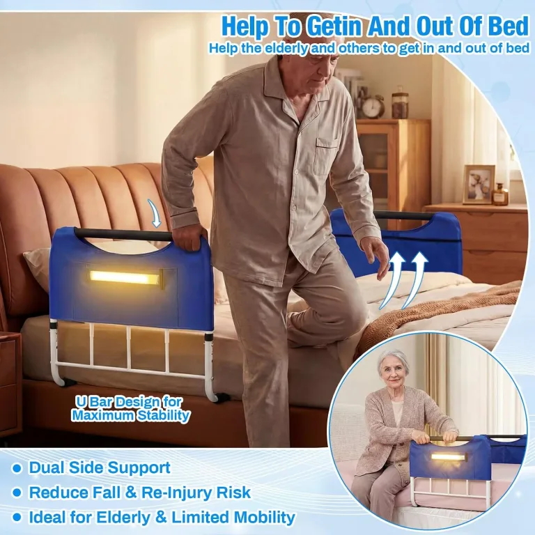 Chicmount Double Bed Rail for Elderly Adults Safety, ASTM Compliant, Adjustable Bed Rail,U Bar with Sensor Light & Storage Pocket for Medical Bedside Safety Assisting Rails Fits Twin Full Queen Beds, photo 3