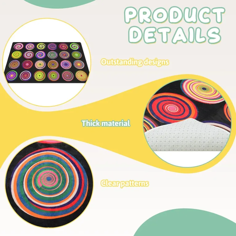 FuWeave 7'6" x 12' Colorful Rings Classroom Rug Children's Area Rug for Kids Circle Classroom Large Seating Carpet Play Carpet for Teaching Playing Learning Reading, Seats 24, Black, photo 4