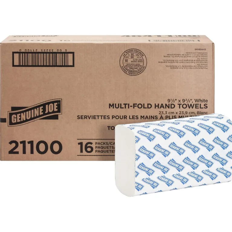 Genuine Joe Multifold Hand Towels, 9.5" x 9.10", 1-Ply, White, 250/Pack, 16 Count, photo 1