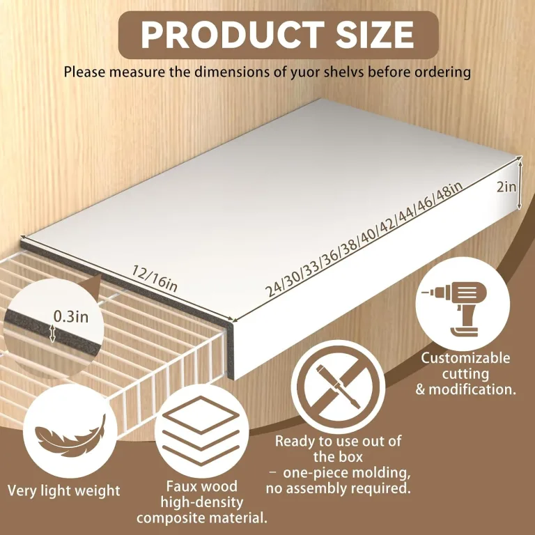 White 42x12in 5-Pack Faux Wood Shelf Covers for Wire Shelving – Cut with Utility Knife, No Tools, Waterproof & Fireproof – for Pantry, Closet, Laundry, Bathroom, Basement, photo 2