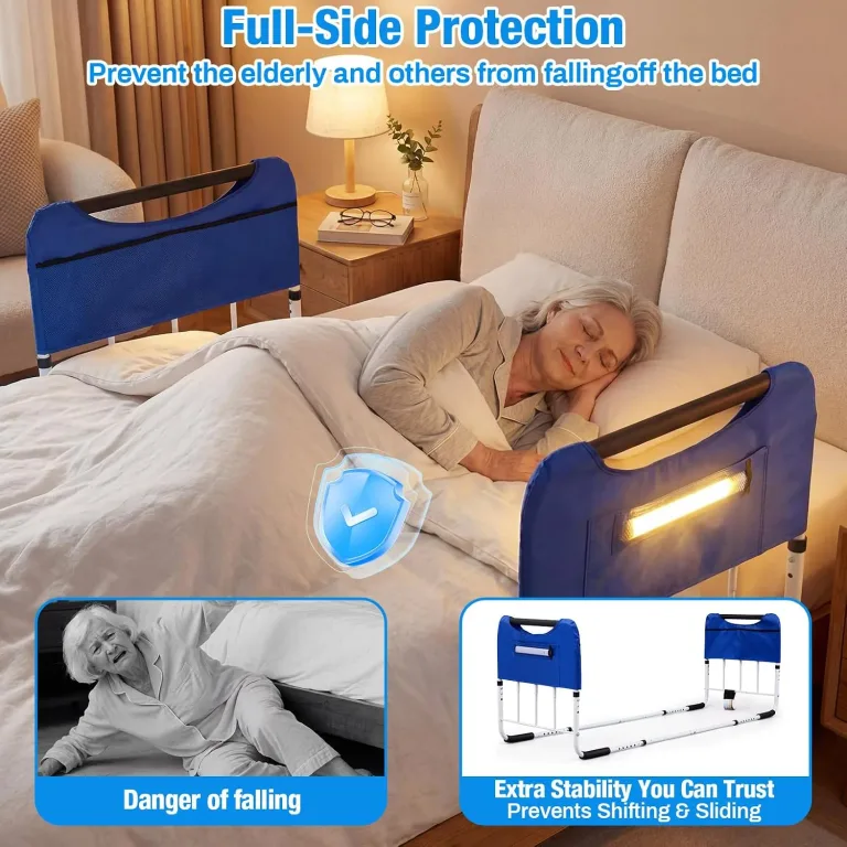Chicmount Double Bed Rail for Elderly Adults Safety, ASTM Compliant, Adjustable Bed Rail,U Bar with Sensor Light & Storage Pocket for Medical Bedside Safety Assisting Rails Fits Twin Full Queen Beds, photo 5