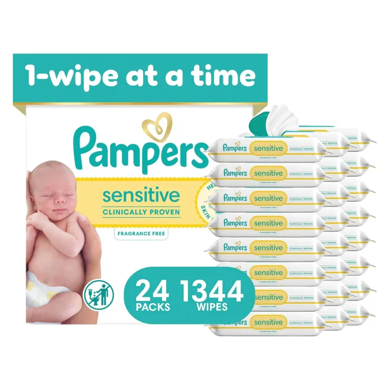 Pampers Sensitive Baby Wipes, Clinically Proven, Fragrance Free, Unscented, Water Based, Hypoallergenic, Multi-Use, Hand Wipes 1344 Wipes Total (24X Flip-Top Packs) [Packaging May Vary], photo 1