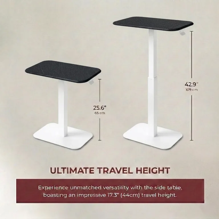 Elevance Height Adjustable Side Table, White Base, Walnut Top | Sofa Laptop Table for Couch & Bed | Small C-Shape End Table for Home or Office, photo 11