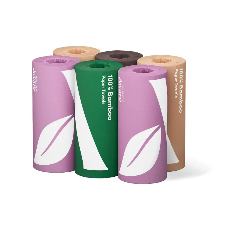 Amazon Aware Bamboo Paper Towels, 6 Rolls, 2 ply, FSC Certified, 150 Sheets, 900 Count, Plastic-Free, Multicolor, photo 1