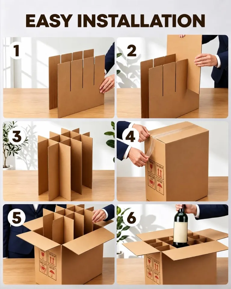 3 Pack Wine Bottle Moving Box, Wine Bottle Boxes for Moving, Wine Shipping Boxes with Dividers, Thickened Corrugated Paper Suitable for Moving Storage,Glassware and Wine Bottles, photo 3
