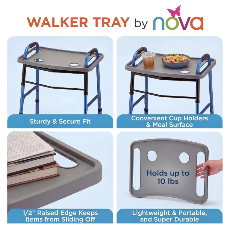 NOVA Walker Tray Table with Spill-Proof Raised Edges and Two Cup Holders and for Seniors, Standard Folding Walker Accessory, 16 x 23 Inch, photo 2