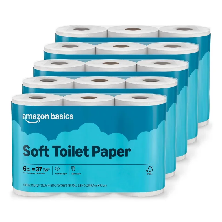 Amazon Basics 2-Ply Soft Toilet Paper, 30 Rolls (5 Packs of 6), 350 Sheets per Roll, Septic Safe, Equivalent to 185 Regular Rolls, photo 1