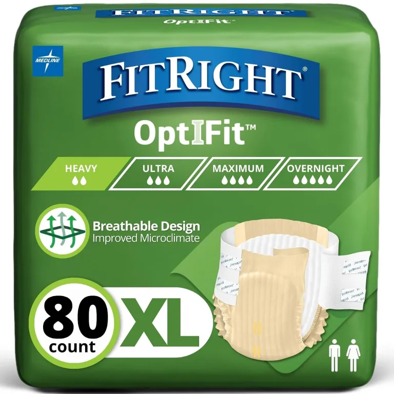 FitRight Adult Diapers, Extra Heavy Absorbency, XL (Waist Size 56in-64in), 80 Count, OptiFit Incontinence Briefs for Men and Women, Disposable, Moisture Wicking, Leak Protection,, photo 1