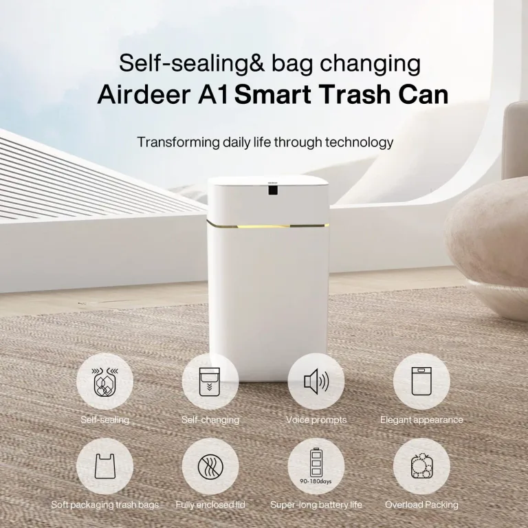 Airdeer Automatic Trash Can, 4 Gallon Self Sealing and Self-Changing Smart Trash Can, Motion Sensor, Touchless Garbage can with lid for Kitchen Bathroom Office, 6 Refill Rings(A1, Golden line), photo 2