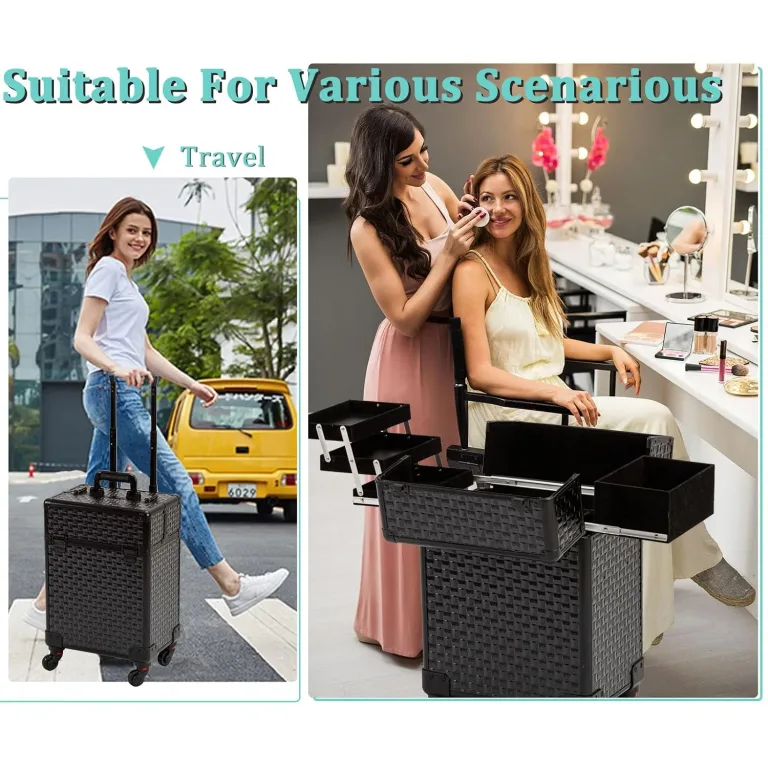 Arous Rolling Train Makeup Case Cosmetology Case on Wheels, Black, photo 4