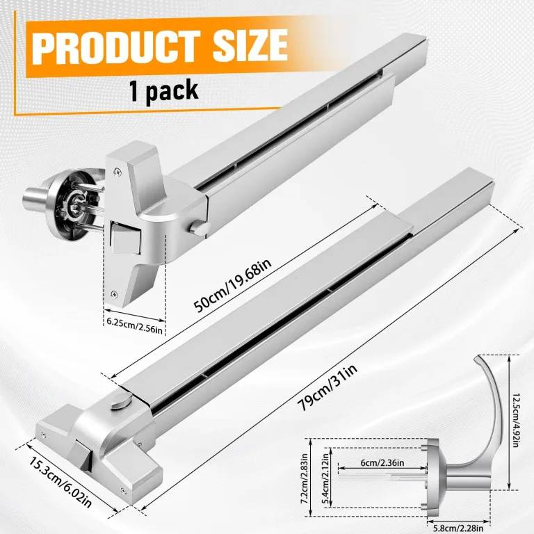 Zonon Commercial Push Bar Panic Exit Device 31" Heavy Duty Powder Coated Steel Emergency Exit Door Hardware with Exterior Lever and 3 Keys for 30"-36" Metal Wood Door, Silver, photo 2