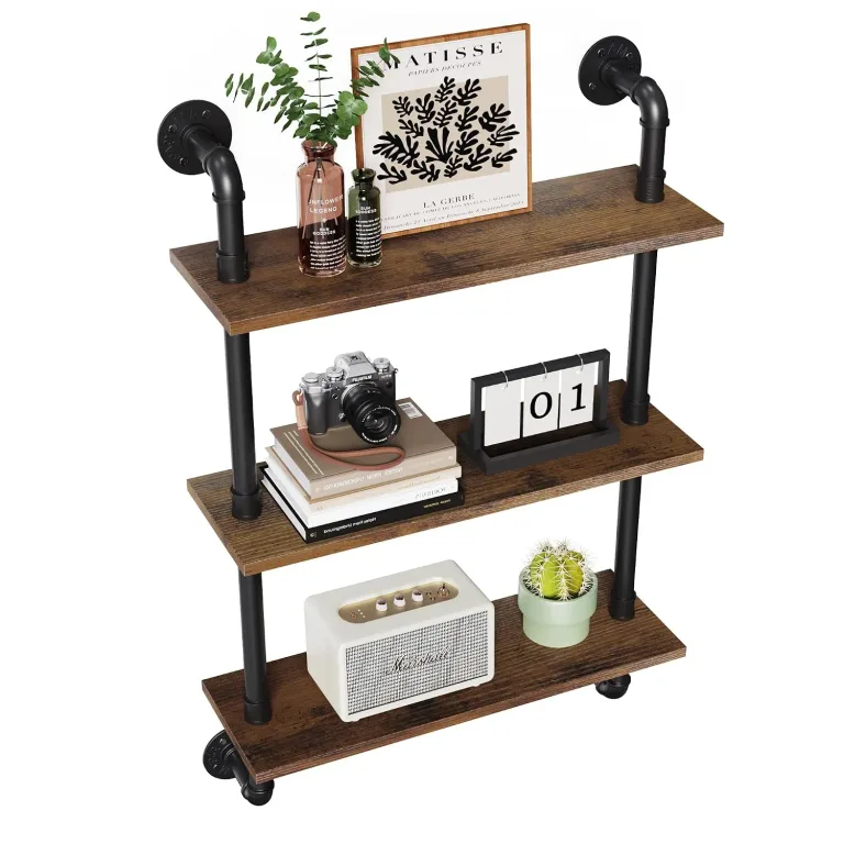 Merapi 3 Tier Rustic Floating Shelves Industrial Pipe Floating Shelf, photo 1