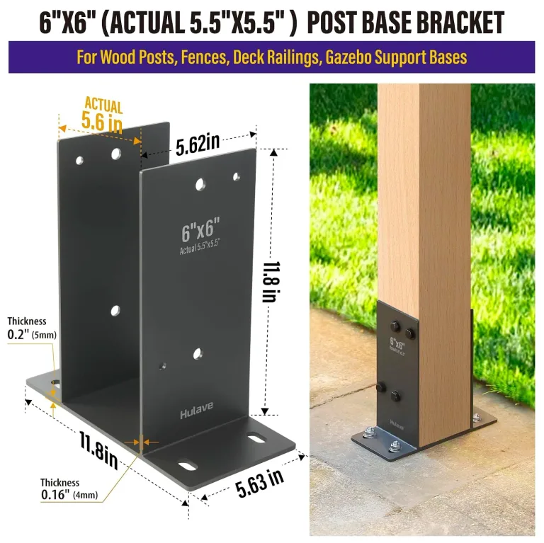 Hulave 2Pack Stainless Steel 6 x 6 (Actual: 5.5" x 5.5") Post Base, Suitable for Terrace Railing, Fence, Gazebo, Porch, etc Concrete Support Anchor Base Post Anchor Bracket (Dark Gray), photo 2