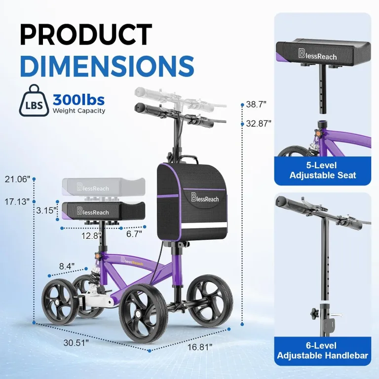 BlessReach Knee Scooter for Adults for Foot Injuries, Dual Braking System, photo 3