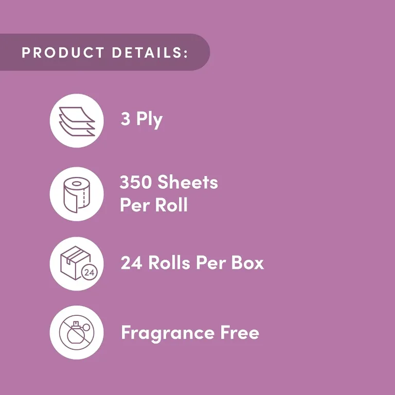 Amazon Aware Bamboo 3-Ply Toilet Paper, Unscented, 24 Rolls, FSC Certified, 350 Sheets, 8400 Count, Pack of 24, Plastic-Free, photo 3