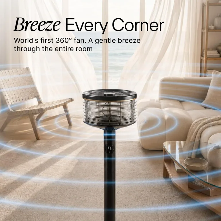 Spin360 360 Fan, Height-Adjustable Floor & Table Fan with Aromatherapy Scent Pods, Whisper-Quiet, Touchscreen, 9 Speeds, Timer & Ambient Light for Bedroom, Living Room, Office (White), photo 2