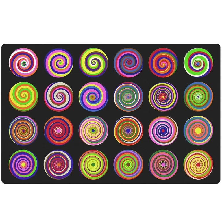 FuWeave 7'6" x 12' Colorful Rings Classroom Rug Children's Area Rug for Kids Circle Classroom Large Seating Carpet Play Carpet for Teaching Playing Learning Reading, Seats 24, Black, photo 1