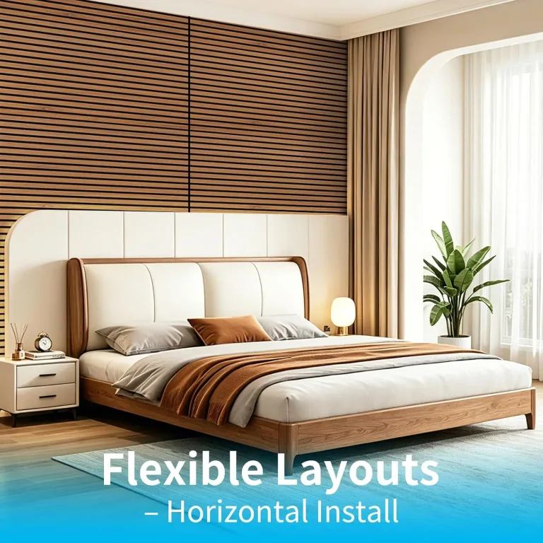 Art3d 47 x 23.6 Inch Acoustic Wood Slat Design Wall Panel, 4-Pack, Chestnut, photo 4