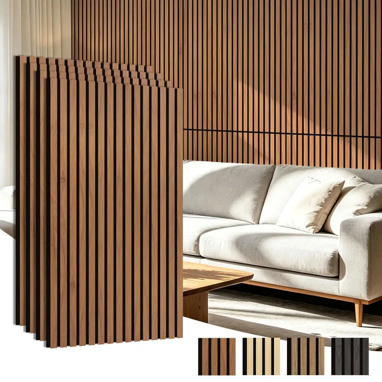 Art3d 47 x 23.6 Inch Acoustic Wood Slat Design Wall Panel, 4-Pack, Chestnut, photo 1